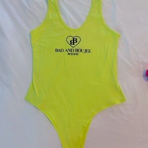 Fashion Nova lime green “Bad and Boujee” bodysuit